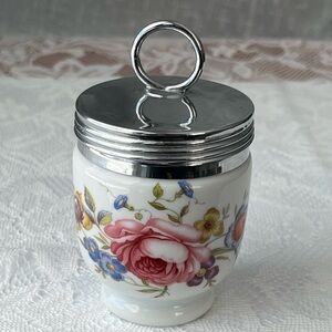 Royal Worcester England Porcelain Single Egg Coddler with Floral Details